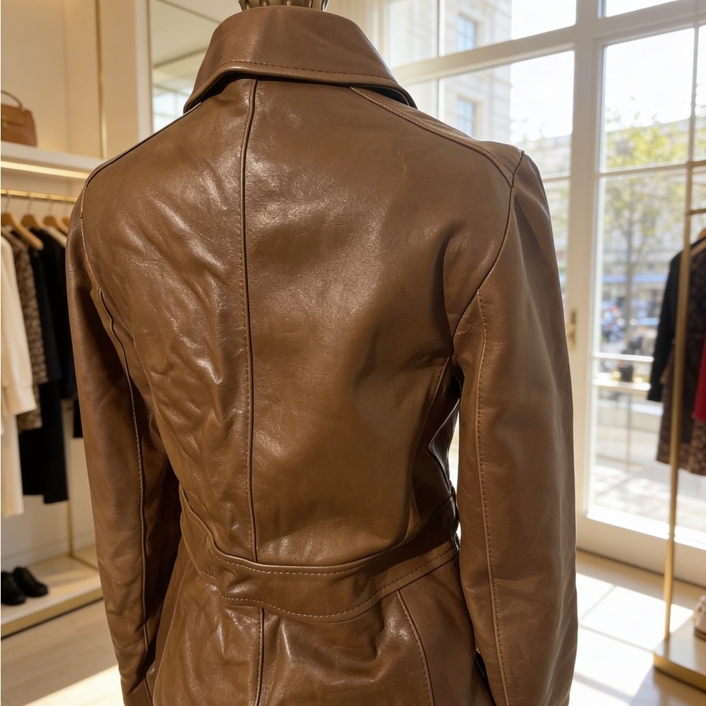 Ann Taylor Genuine Leather Brown Zip Jacket Classic Tailored Size S - Picture 11 of 12